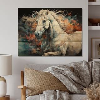 Designart "Native Art The Spirit Horse II" Native American Art Print on Natural Pine Wood - Bed ...