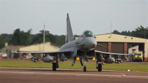 Fully Loaded Eurofighter EF-2000 Typhoon FGR4 Royal Air Force arrival at RIAT 2016 AirShow - YouTube