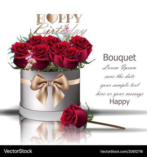 Happy birthday red roses bouquet vintage Vector Image