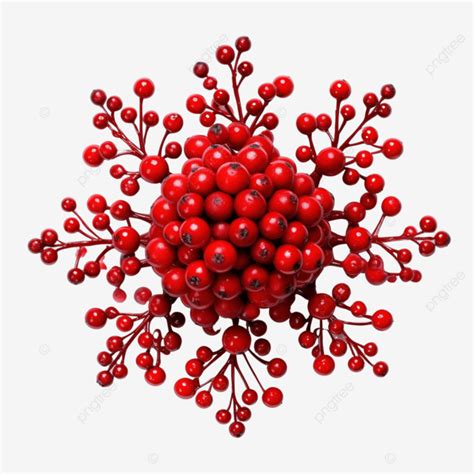 Top View Of Christmas Tree Decoration, Red Berries And Snowflakes On Red, Christmas Wood ...