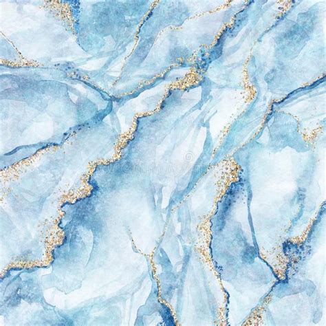 Abstract background, white blue marble with gold glitter veins, fake ...