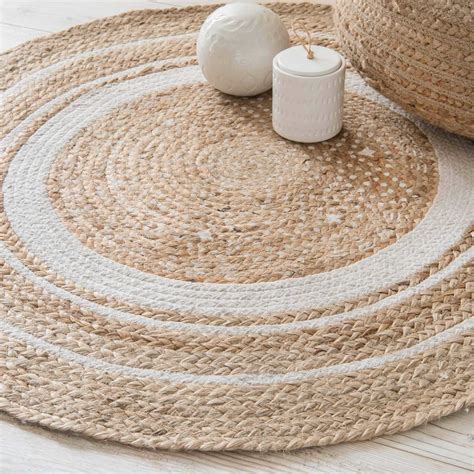 Tapis rond en coton blanc et jute D.90cm LEIGH | Maisons du Monde