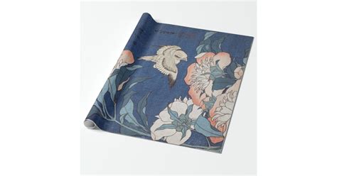 Katsushika Hokusai Peonies and Canary Wrapping Paper | Zazzle