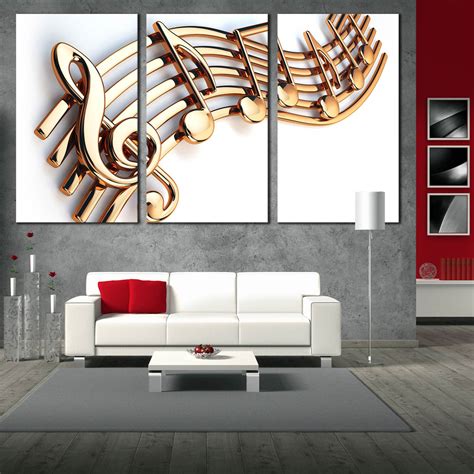 3D Music Canvas Wall Art, Music Note White Background 3 Piece Canvas P – Dwallart