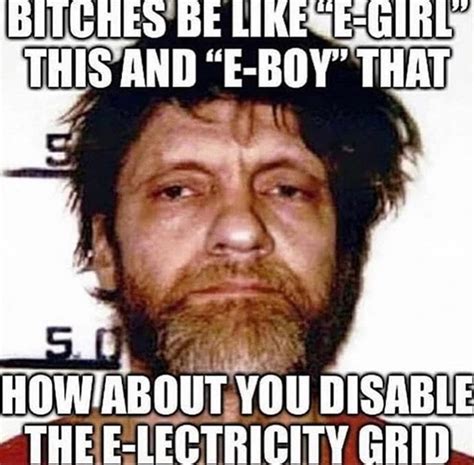 bitches be like e-girl this and e-boy that how about you disable the e-lectricity grid - ted ...