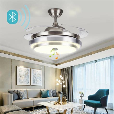 retractable ceiling fan with light and bluetooth speaker - Pensber