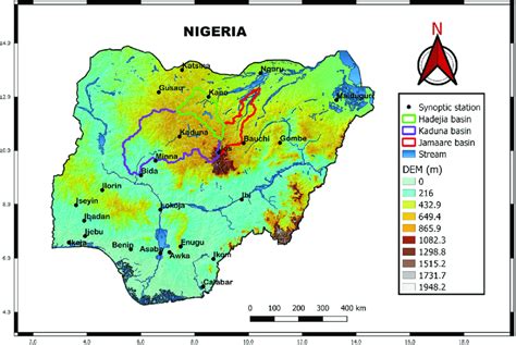 Map of Nigeria showing synoptic stations over three distinct climatic... | Download Scientific ...