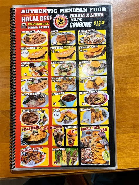 Menu at Birrieria Tijuana restaurant, Everett