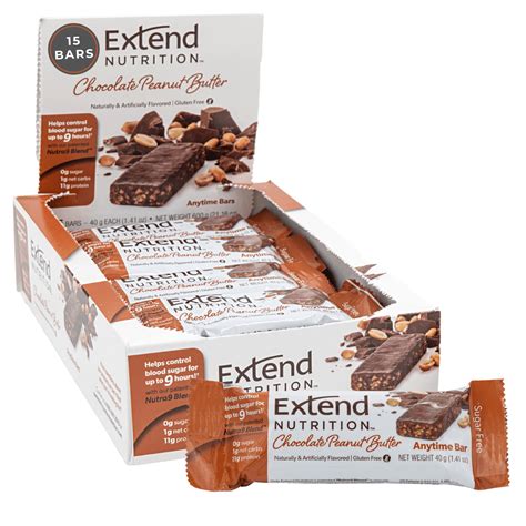 Extend Bar, Diabetic Sugar Free Protein Bars, Chocolate Peanut, 15 Pk ...