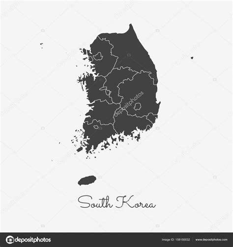 South Korea region map grey outline on white background Detailed map of ...