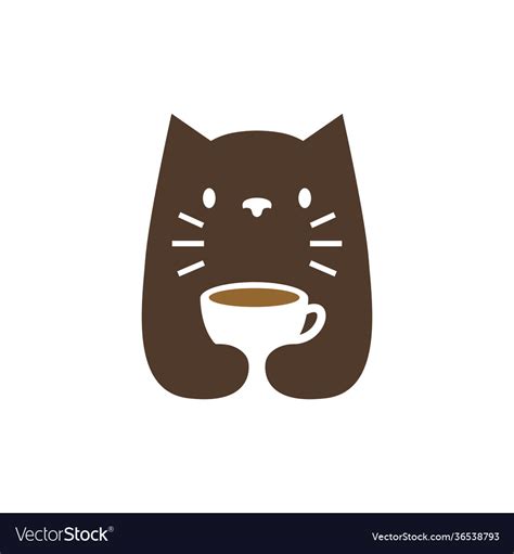 Cat coffee cup negative space logo icon Royalty Free Vector