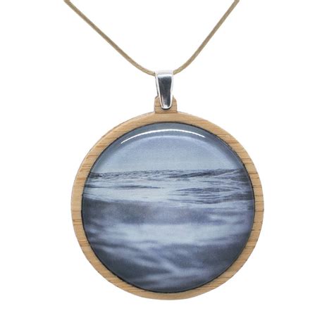 Blue Ocean Necklace Bamboo Pendant Original Seascape - Etsy