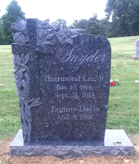 Blue pearl granite hand carved headstone with cross and flowers ...