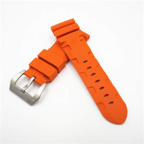 Orange Panerai Style Rubber Watch Strap Replacement w/ Buckle For ...