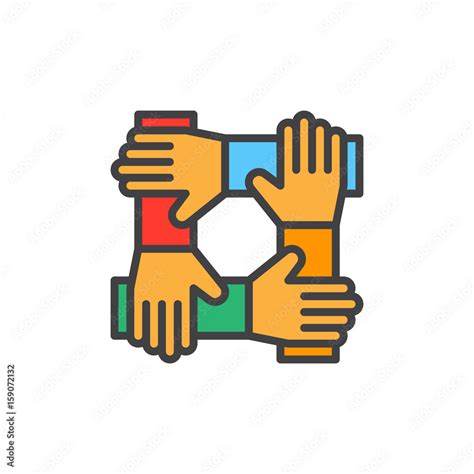 Cooperation hands, teamwork filled outline icon, colorful vector sign, Symbol, logo illustration ...