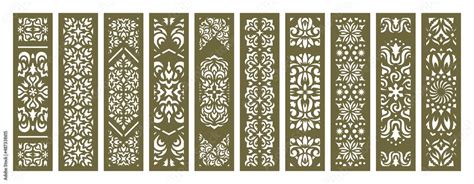 Set of vertical rectangular panels, lattice, bookmark. Decorative elements with a floral pattern ...