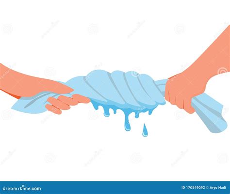 Hand Squeezed and Twist Wet Cloth Cartoon Flat Illustration Vector Icon Isolated in White ...