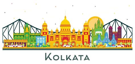 Kolkata India City Skyline with Color Buildings and Blue Sky Isolated ...