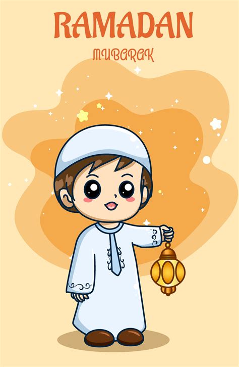 niño pequeño con linterna celebrando ramadan kareem ilustración de ...