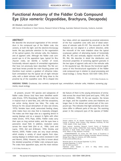 (PDF) Functional anatomy of the fiddler crab compound eye ( Uca vomeris : Ocypodidae, Brachyura ...