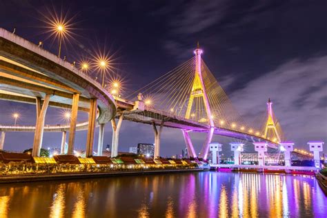 Bhumibol Bridge in Thailand Stock Image - Image of lake, hang: 154901161