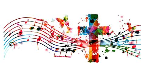 Colorful Christian Cross with Music Notes Isolated Vector Illustration. Religion Themed ...