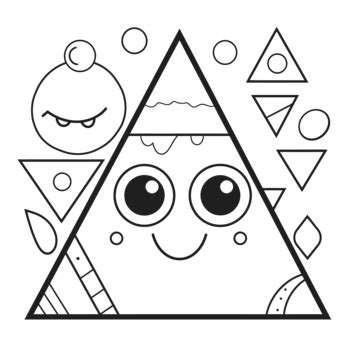Coloring Page Of Funny Triangle With Triangles And Things Outline Sketch Drawing Vector ...