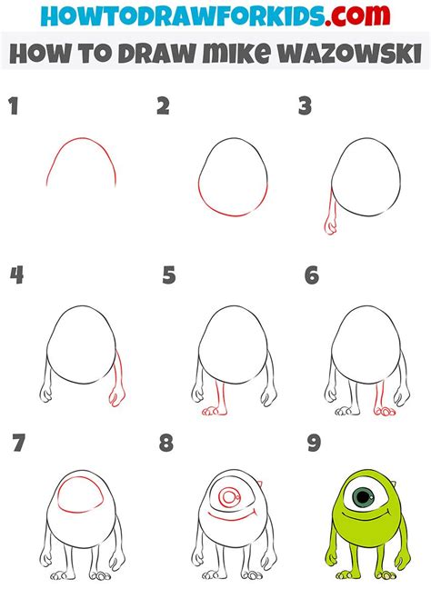 how to draw mike wazowski step by step | Easy cartoon drawings, Easy ...