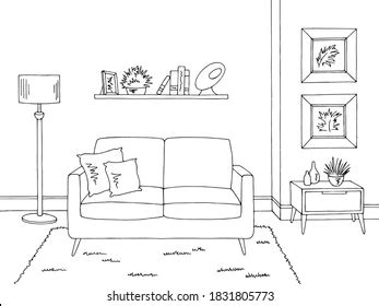 Living Room Graphic Black White Home Stock Vector (Royalty Free ...