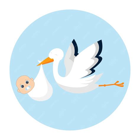 Premium Vector | Stork carrying a newborn kid Stork with babie Cute baby boy with stork ...