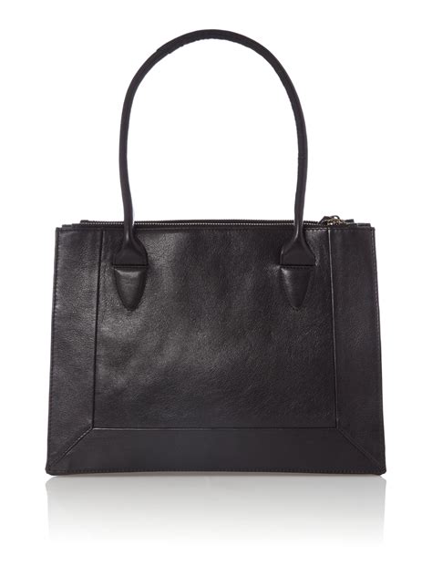 Radley Border Black Leather Medium Ziptop Tote Bag in Black | Lyst