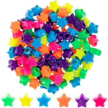 Neon Star Shaped Pony Beads, 8mm, 115 count | Mardel