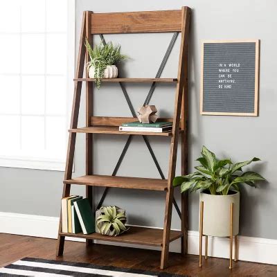 Frankie 68" Solid Wood Ladder Bookshelf, Brown - Sam's Club