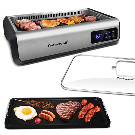 Buy Indoor Smokeless Grill Techwood 1500W Electric Grill with Tempered ...