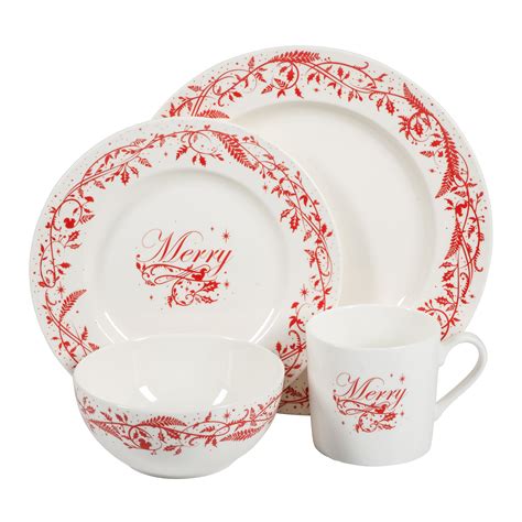 Martha Stewart Holiday Vines 16-Piece Porcelain Dinnerware Set