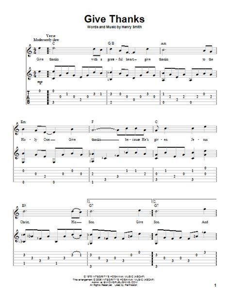 Give Thanks by Henry Smith Sheet Music for Solo Guitar at Sheet Music Direct