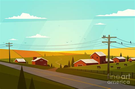 Rural Landscape Vector Illustration Photograph by Doremi