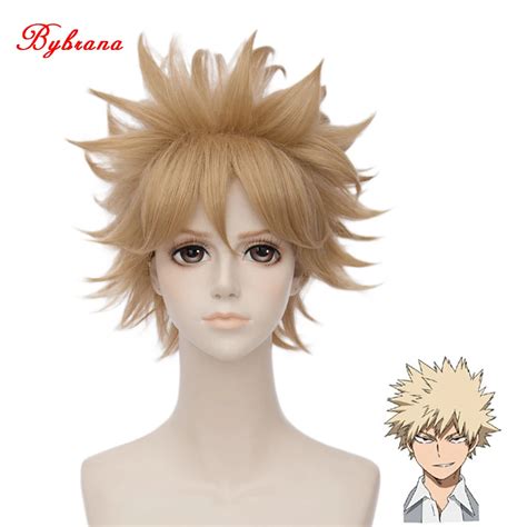 Bybrana Short Anime Game Wig Bakugou Katsuki Synthetic Gold Wig ...