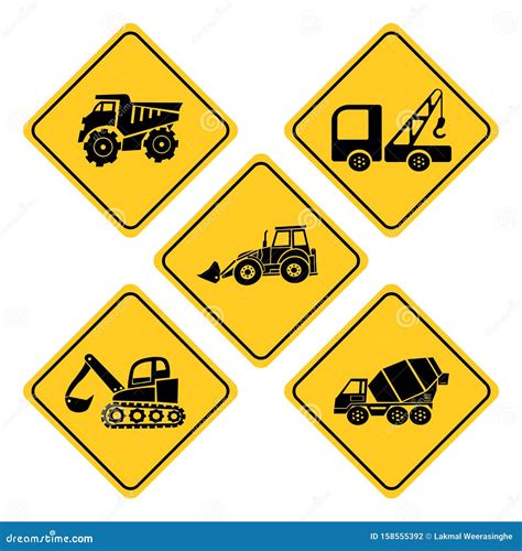 Heavy Trucks Road Sign Collection Stock Vector - Illustration of building, delivery: 158555392