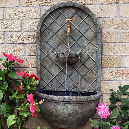 Sunnydaze Messina Outdoor Wall Mounted Water Fountain with Electric Submersible Pump, 26-Inch ...