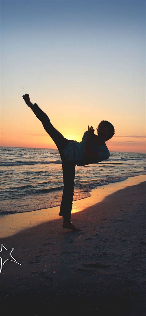 Download Sunset Beach Silhouette Taekwondo Sport Wallpaper | Wallpapers.com