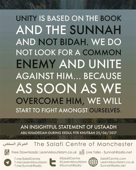 Unity is based on Quran and sunnah not bidah | Islamic quotes, Unity, Overcoming