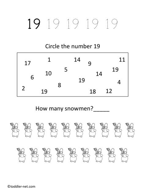 Free Printable Number 19 Worksheet