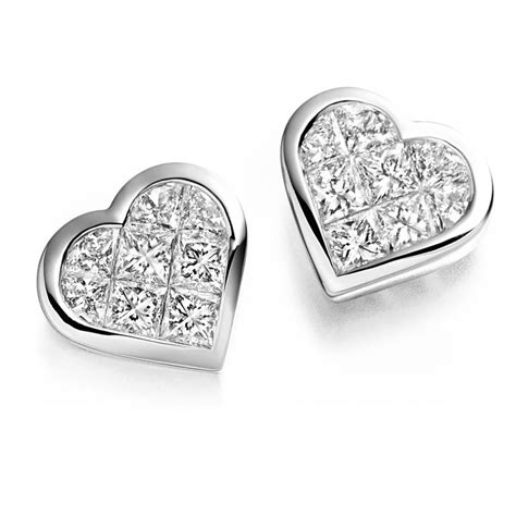 The Raphael Collection 18ct white gold heart shaped diamond stud earrings.