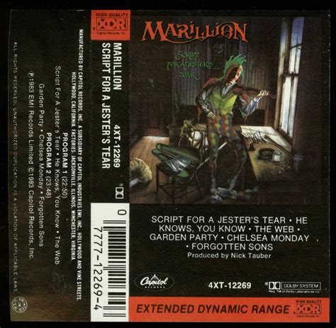 Marillion - Script For A Jester's Tear (1983, Cassette) | Discogs