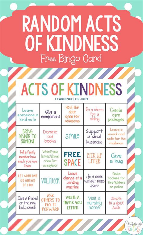 Random Acts of Kindness for Kids with Free Bingo Card