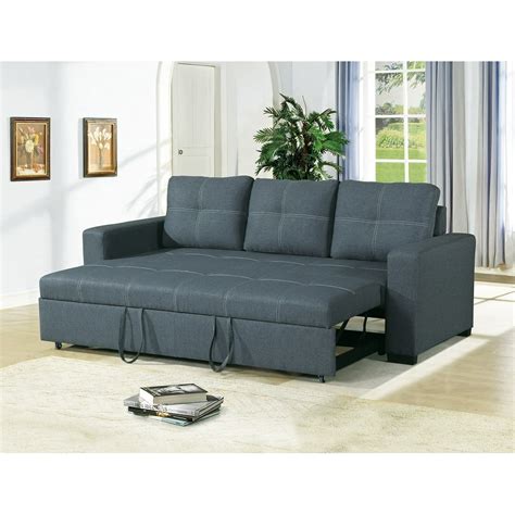 Convertible Sofa Bed Bobkona Living Room Sofa w Pull out Bed Accent Stitching Comfort Couch Blue ...