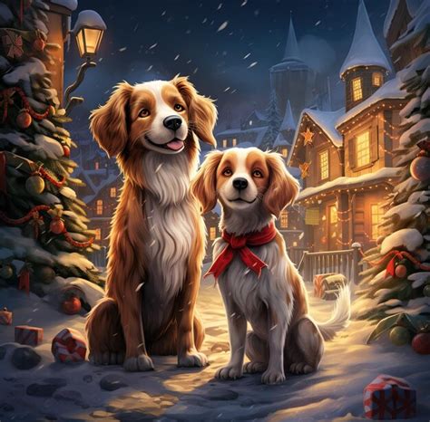 Premium AI Image | Christmas background dogs with New Year's gifts ...