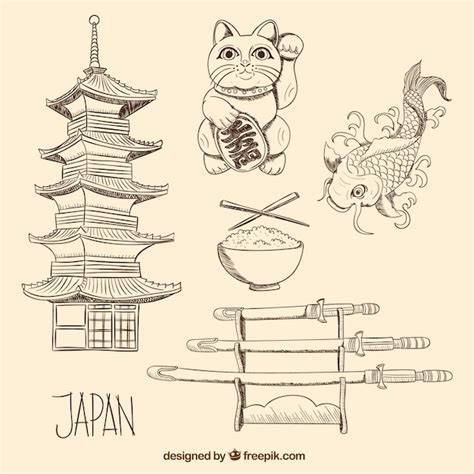 Hand drawn japanese culture elements Vector | Free Download