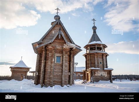 Wooden churches at Obdorsk Ostrog (Fortress), Salekhard, Yamalo-Nenets ...